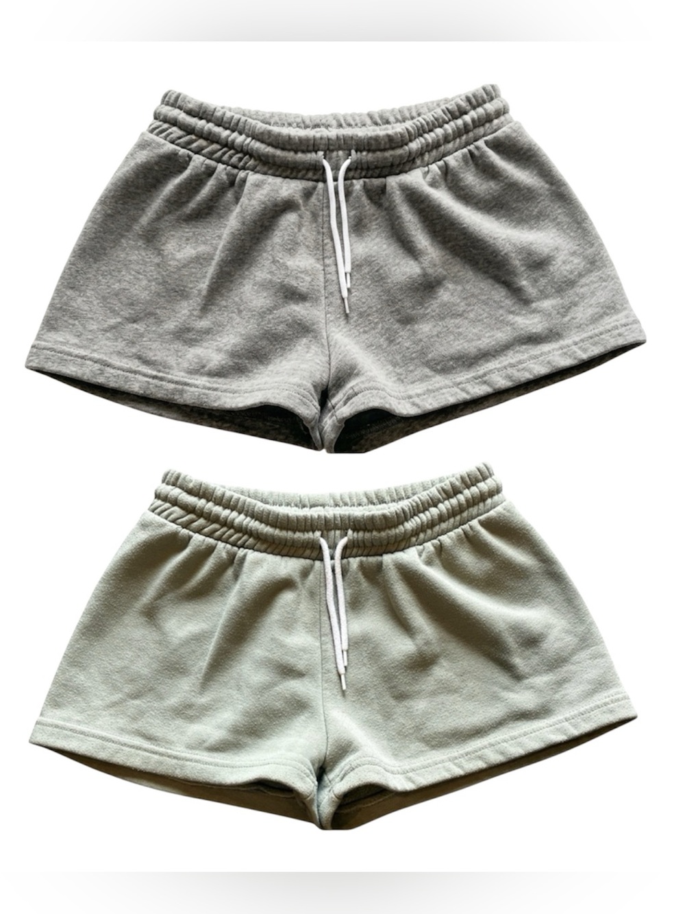 Bundle of 2 Cozy Fleece Sweat Shorts Size Medium - Grey & Sage Green